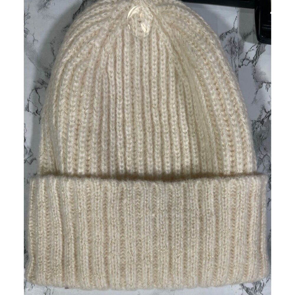 Mixit Womens Metallic Knit Beanie One Size Lightweight Polyester Cream